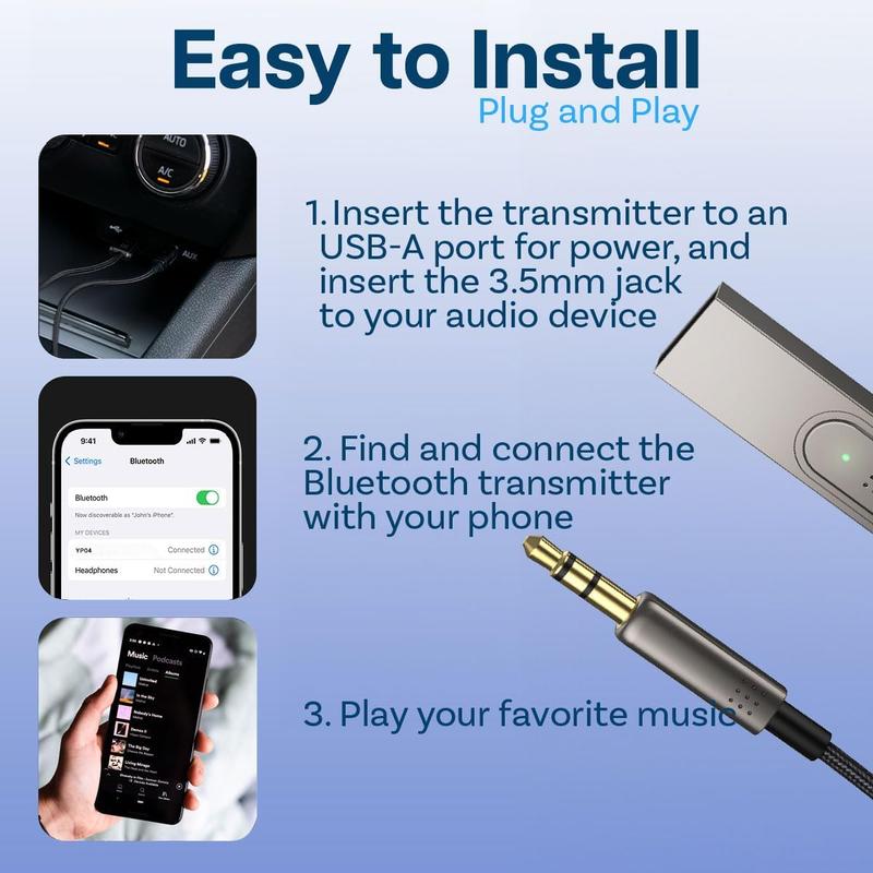 Bluetooth AUX Adapter USB  3.5mm AUX Bluetooth Car Adapter - AUX BT Adapter - USB Bluetooth Adapter to 3.5mm Jack with Microphone Wireless Receiver for Music and Handsfree Calling