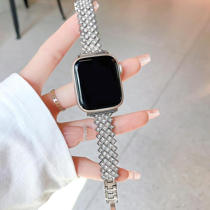 Fashionable Artificial Diamond-encrusted Bracelet Watch Band (Band Only), 1 Count Adjustable Watch Band for Women & Girls, for Apple Watch Series