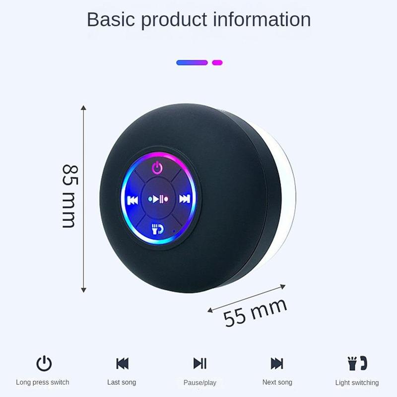 [Free Shipping] Suction Cup Bluetooth Shower Speaker with LED Light, IPX4 Waterproof, Portable Bathroom Bluetooth Speaker – Ideal Gift for Men & Women Audio Compact Smartphone