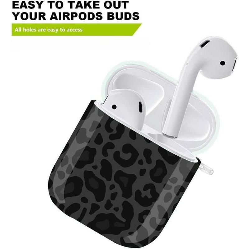 For Airpods Case Leopard Women, Cute Print Airpod 2nd 1st Generation Shockproof Protective Cover Skin Shell Girls with Keychain for Apple AirPods 2&1 Case - Black Grey Leopard