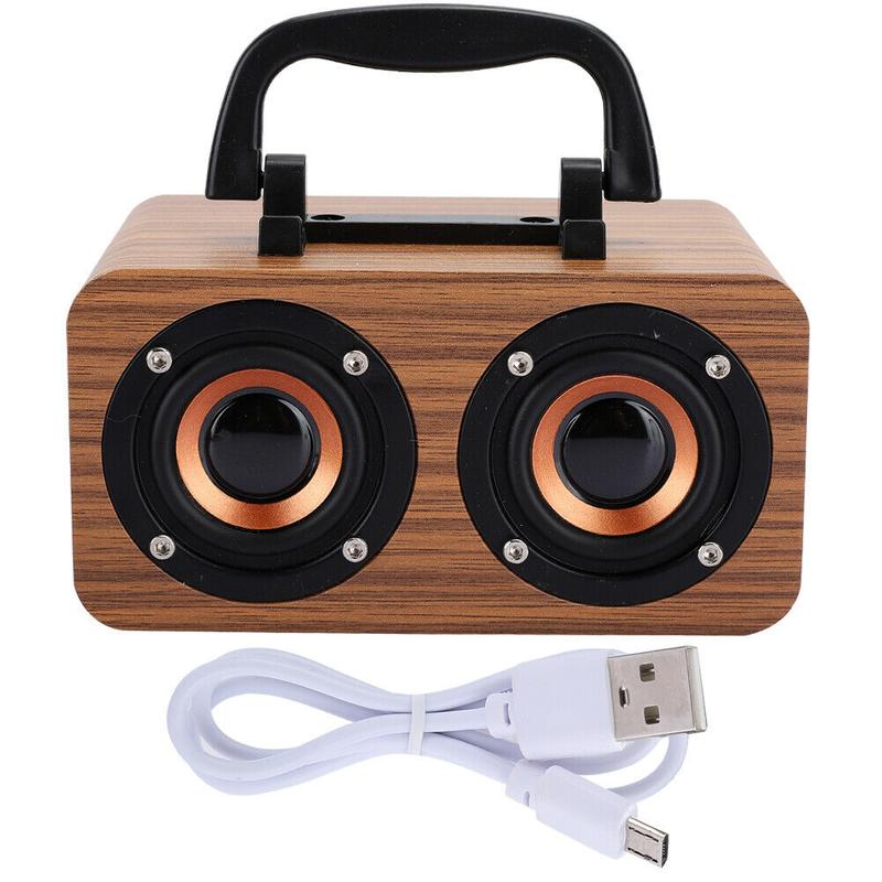 Retro Wooden Wireless Bluetooth Portable Speaker Stereo Subwoofer Phone Holder