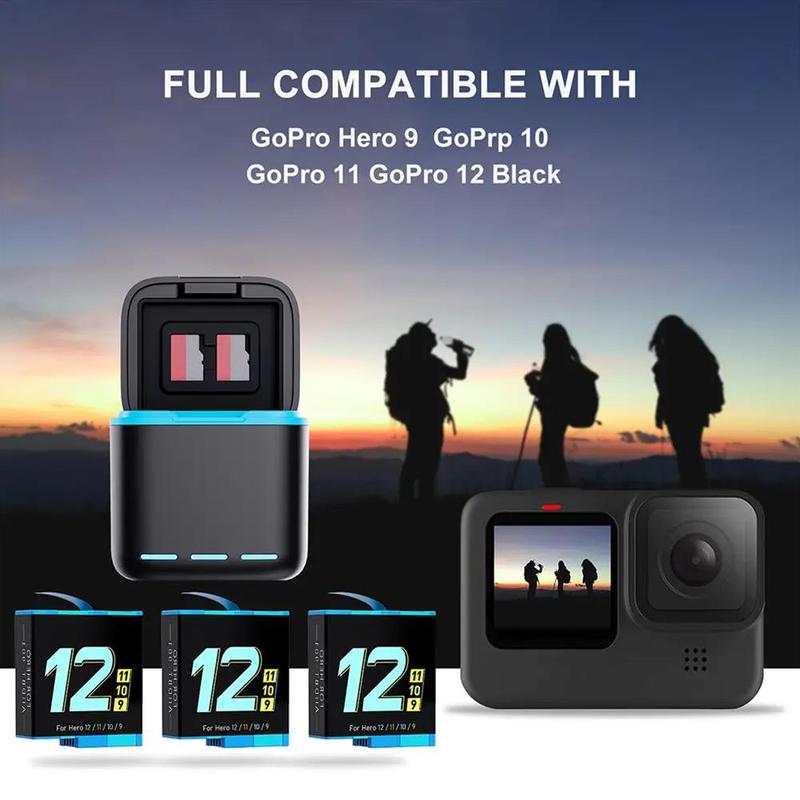 For Gopro Accessories 9 10 11 12 Triple Charger Sports Camera Battery Storage Charging Case, Outdoor Camera Charging Accessories, Outdoor Camera Accessories