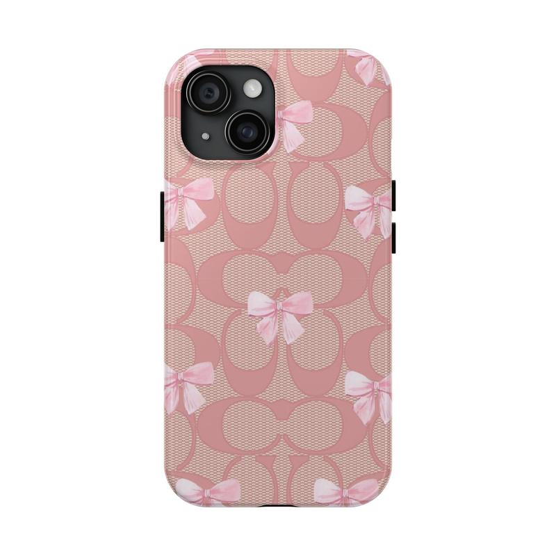 Pink Vintage Coah x Girly Bow Tie Phone Case, Luxury iPhone Cases - All Serries Accessories Durable Protection Personalized Protective for iPhone Pro, Promax, Plus & Samsung Models