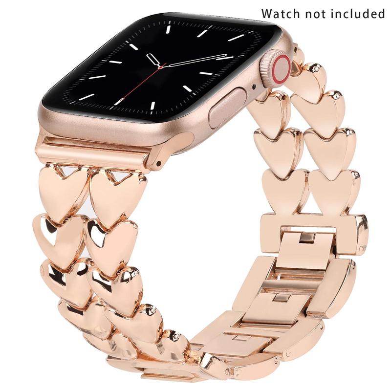 Double Heart Design Smart Watch Band (Band Only), Stainless Steel Watch Band Women, Sports Watch Band, Smart Watches Band for Apple Watch Series