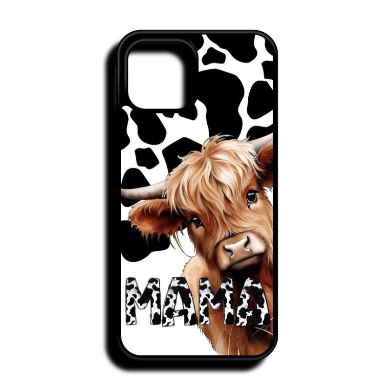 Mama Highland Cow Print Phone Case for iPhone - Shockproof Protection - Accessories Durable Protective Handheld Cover Protector