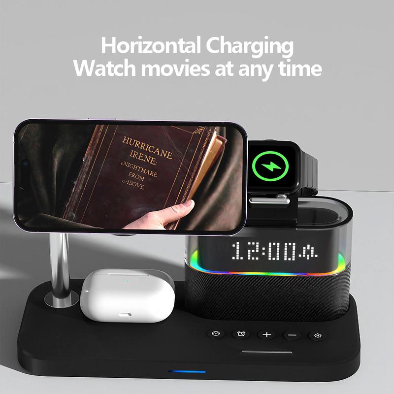 5-in-1 Wireless Charger for Smartphone, Multifunctional Wireless Charging Stand with Clock, Magnetic Electronic Wireless Charger Stand for iPhone 15 14 13 12, Apple Watch Series & Airpods, Mobile Phone Charging Accessories