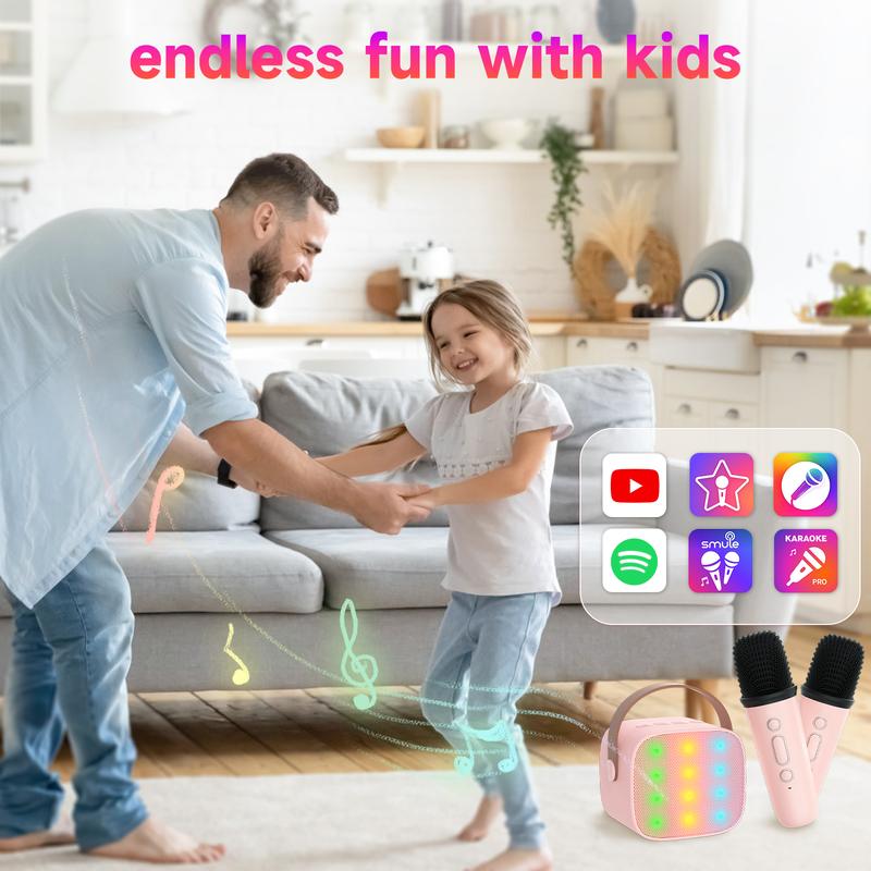 Heetipuk K1 Mini Karaoke Machine for Kids, Kids Music Player Toys for Girls and Boys, Portable Bluetooth Speaker with 2 Wireless Microphone for Kids Toddler Home Party Birthday Gifts for Girl Audio Smartphone