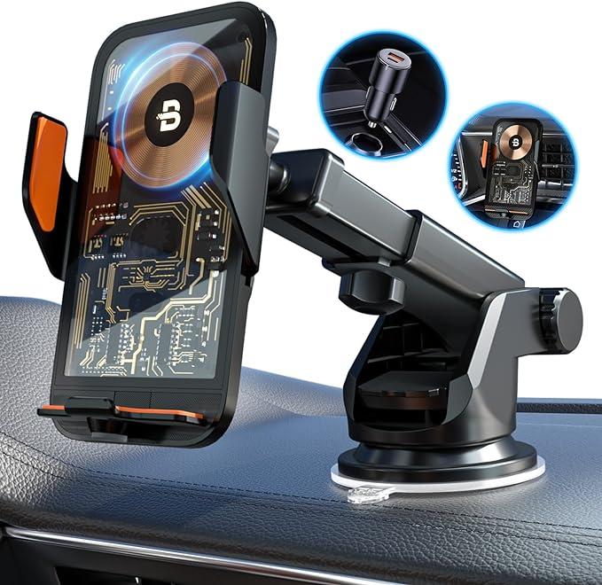 30% off BENY  Smart Auto Sensor Clamping Car Phone Mount ，Rotatable and Retractable 15W Wireless Car Charger,   for iPhone 15 14 13 12 11 Pro Max Xs, Samsung Galaxy S23 Ultra S22 S21 S20, S10+ S9+