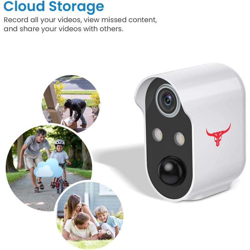 Wireless Security Camera 1080P, Color Night Vision, Human Detection, Cloud Storage, 2.4G WiFi, Live View, Indoor Outdoor Surveillance, Battery Operated (Includes 2 Spotlights)