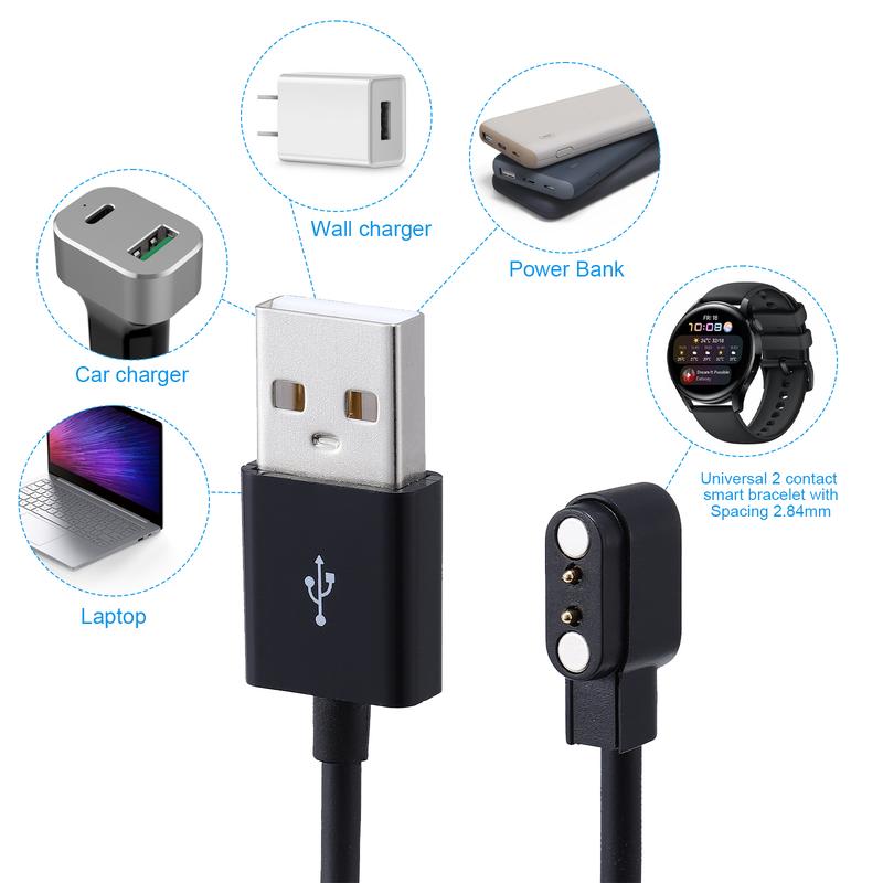 2pcs 2-Pin Universal USB Data Charging Cable Magnetic Charger For Smart Watch 2.84mm