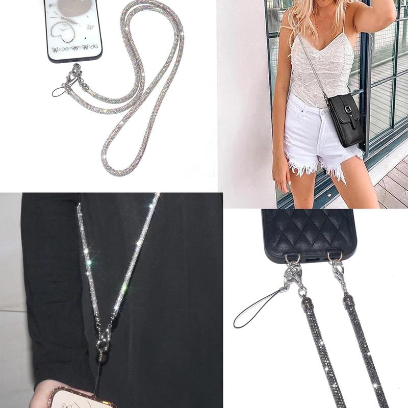 Fashion Rhinestone Decor Crossbody Phone Chain with Tether Pad, Anti-lost Phone Lanyard with Clip, Universal Phone Strap for Most Mobile Phones and Bags