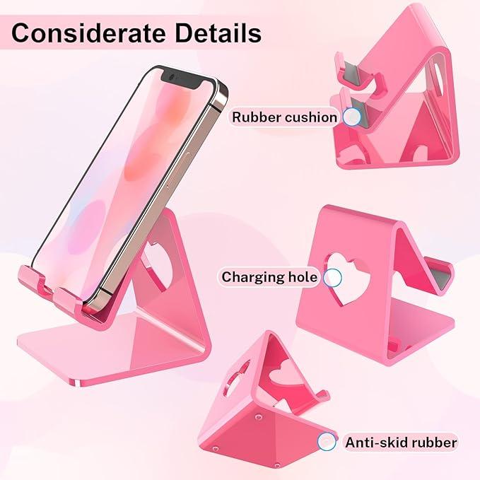 Pink Acrylic Cell Phone Stand, Portable Phone Holder, Pink Phone Stand for Desk, Compatible with Phone15 14 13 12 Pro Max Mini 11 Plus SE, Switch, Android Smartphone, Pad, Tablet, Desk Accessories Cellphone Mount portable phone