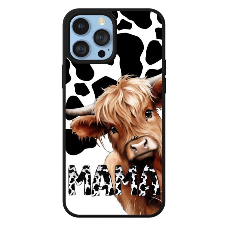 Mama Highland Cow Print Phone Case for iPhone - Shockproof Protection - Accessories Durable Protective Handheld Cover Protector