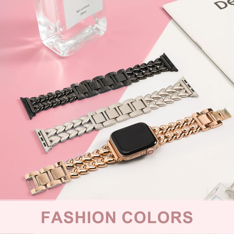 Double Heart Design Smart Watch Band (Band Only), Stainless Steel Watch Band Women, Sports Watch Band, Smart Watches Band for Apple Watch Series