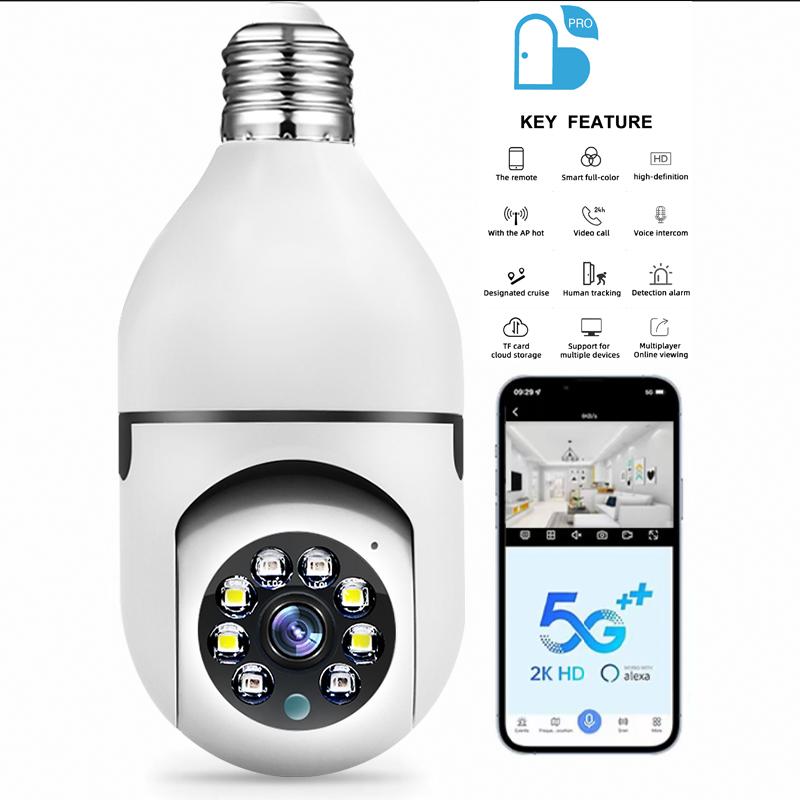 Light Bulb Security Camera 5G&2.4GHz WiFi 3MP Security Cameras Wireless Outdoor Motion Detection and Alarm,Two-Way Talk,Color Night Vision,Human Detection, Compatible  Micro SD,Time-limited offer，back to school goods