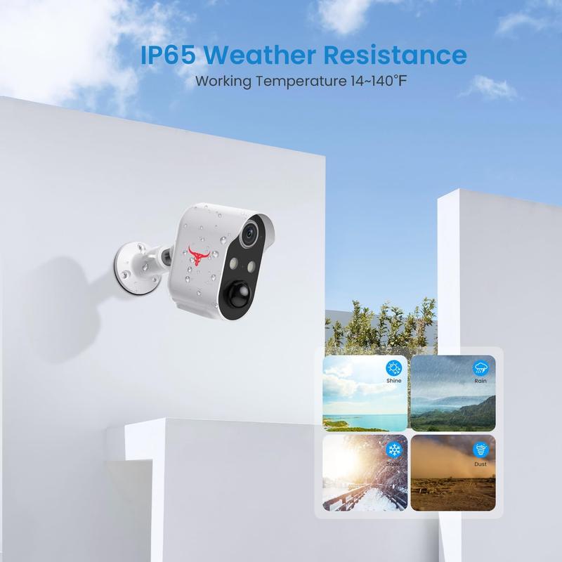 Wireless Security Camera 1080P, Color Night Vision, Human Detection, Cloud Storage, 2.4G WiFi, Live View, Indoor Outdoor Surveillance, Battery Operated (Includes 2 Spotlights)