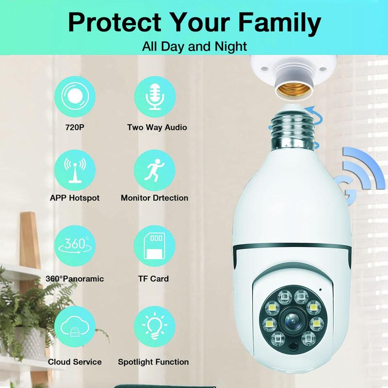 5G WiFi Remote Surveillance Camera, 1 Count E27 Socket 360 Degree Panoramic Security Camera, Wireless Bulb CCTV Camera for Home, Office, Factory