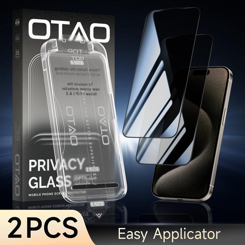 OTAO 2PCS Privacy Screen Protection Phone Film,Compatible with iPhone16 15 14 13 12 Pro,Electroplated Oil-Repellent Layer, Easy to Install No Bubbles iphone  15