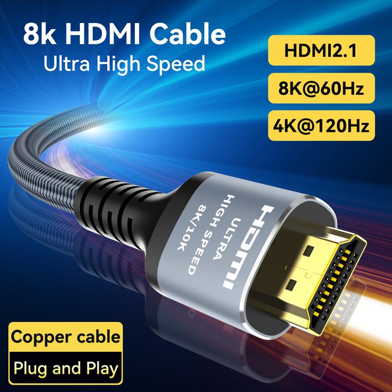 MIZIQIER 10K 8K HDMI Cable 2.1, 4K@120Hz HDMI Cord for TV, PS5, PS4, Xbox Series X, Monitor, Ultra High Speed 48Gbps, 8K@60Hz, 2K@240Hz, HDCP 2.2&2.3, Support HDR, eARC, Ethernet audioplugs hd mi adapt ador Accessories