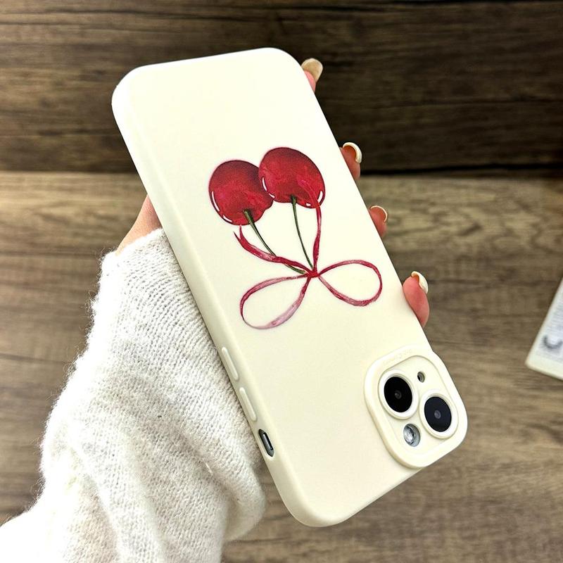 Cherry Pattern Phone Case, Anti-fall Phone Protector Cover, Shockproof Phone Protective Case Compatible with iPhone 15 14 13 12 11 Series