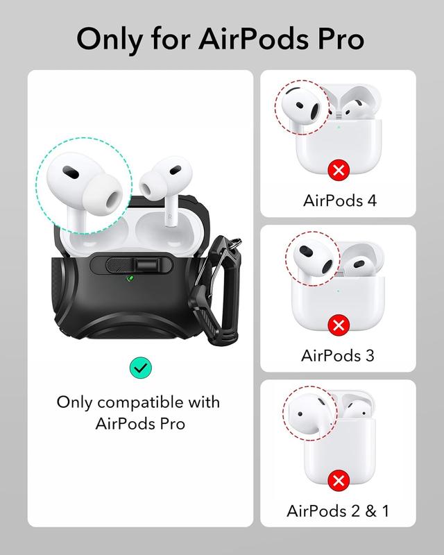 for AirPods Pro Case (2023 2022 2019, 2nd 1st Gen), Compatible with AirPods Pro 2nd Generation (USB-C Lightning ), Effortless MagSafe, Drop-Proof Lock, Easy Open, Cyber Series, Black