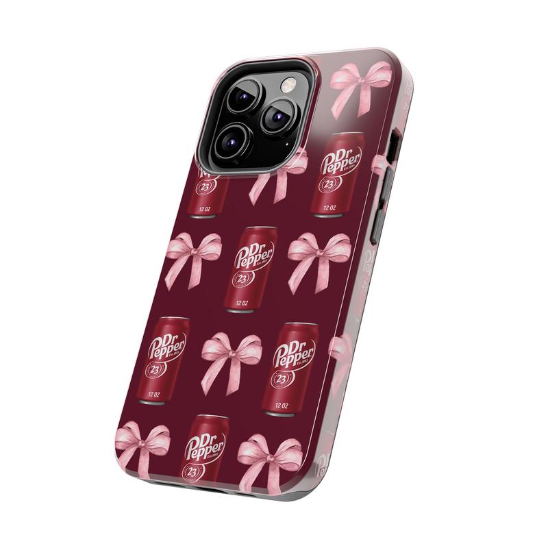 DrPepper Tough Phone Case, Soda, Cute Pink Bow Collage Phone Cover, Aesthetic Girly for all iPhone 16 15 14 13 12 11 X & more Accessories