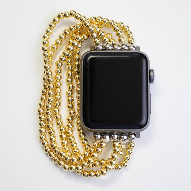 Tarnish-Resistant Golden Bead Apple Watch Band