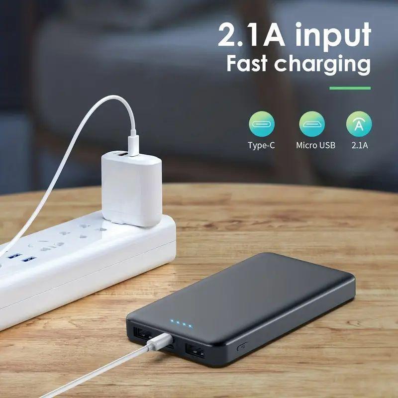 Portable Power Bank, 10000mAh Phone Charger with Type C Input & USB A Output, Backup Power Bank, USB Fast Charging Power Bank for iPhone & Android Phone Tablet