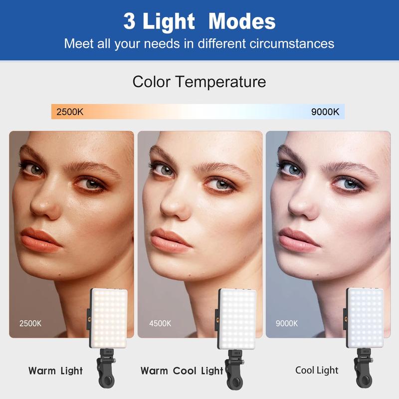 60 LED Selfie Light,High Power Rechargeable light ,Clip Fill Video Conference Light with Front & Back Clip, Adjusted 3 Light Modes for Phone, iPhone, Android, iPad, Laptop, for Makeup, Selfie, Vlog Accessories Mobile