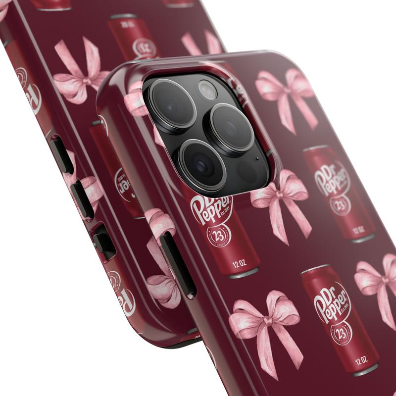 DrPepper Tough Phone Case, Soda, Cute Pink Bow Collage Phone Cover, Aesthetic Girly for all iPhone 16 15 14 13 12 11 X & more Accessories