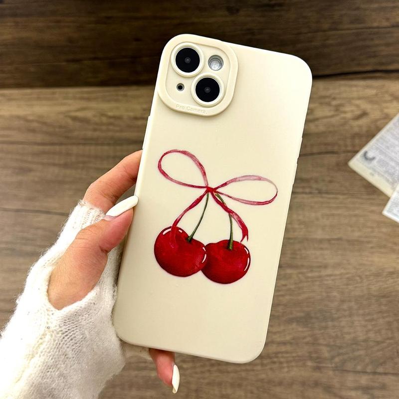 Cherry Pattern Phone Case, Anti-fall Phone Protector Cover, Shockproof Phone Protective Case Compatible with iPhone 15 14 13 12 11 Series