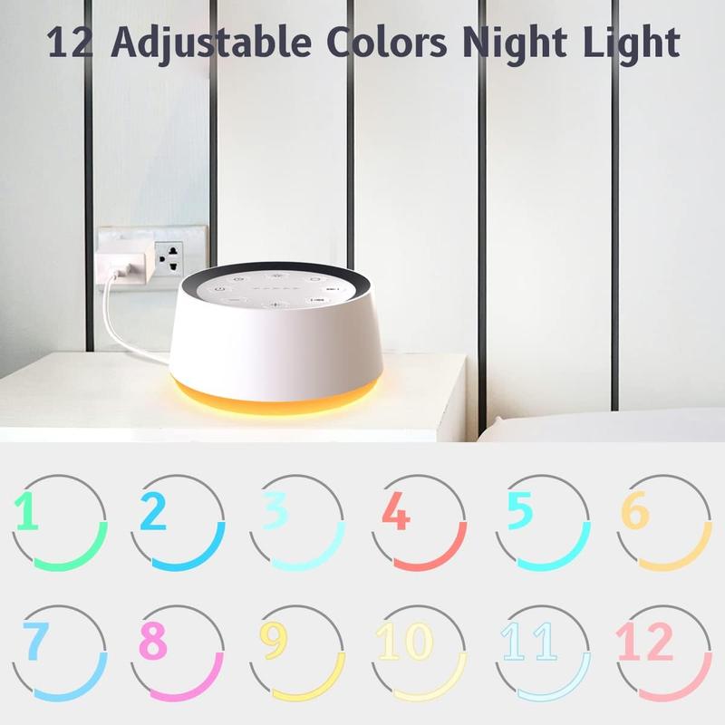 Brown Noise Sound Machine with 30 Soothing Sounds 12 Colors Night Light White Noise Machine for Adults   Sleep Machines Memory Function 36 Volume Levels 5 Timers for Home Office Travel