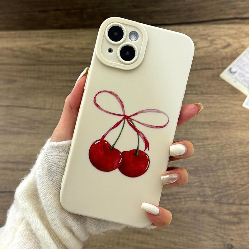 Cherry Pattern Phone Case, Anti-fall Phone Protector Cover, Shockproof Phone Protective Case Compatible with iPhone 15 14 13 12 11 Series