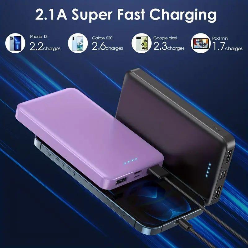 Portable Power Bank, 10000mAh Phone Charger with Type C Input & USB A Output, Backup Power Bank, USB Fast Charging Power Bank for iPhone & Android Phone Tablet