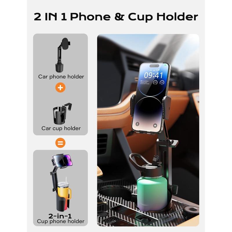 2-in-1 Cup Holder Phone Holder for Your Car Bottle Friendly Cup Cell Phone Holder Mount for Car Height Adjustable Sturdy Fit 4-7 inches Phones Accessories Smartphone