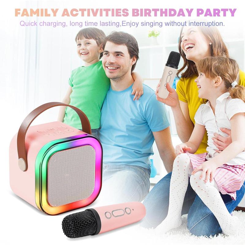 Karaoke Machine for Kids with 2 Wireless Mics, Portable Bluetooth Speaker with RGB LED Lights, Perfect for Family Parties, Birthdays, & Outdoor Fun wireless speaker