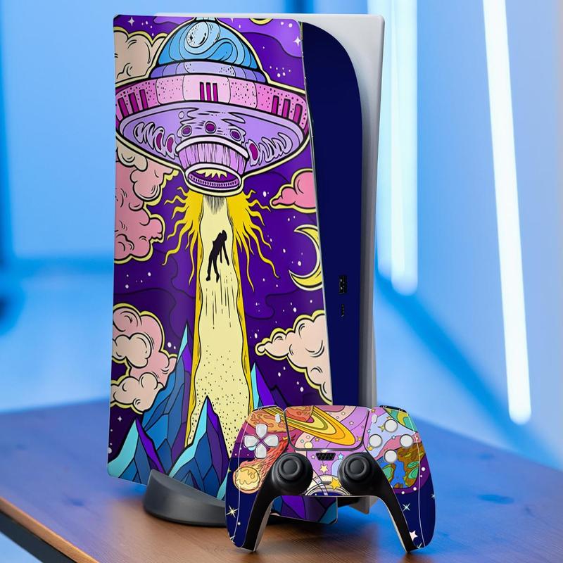 Creative Graffiti-style Cosmic Starry Element Pattern Console Skin Sticker, Self-adhesive No-cut Console Anti-scratch Skin Sticker, Console Accessories for PS5