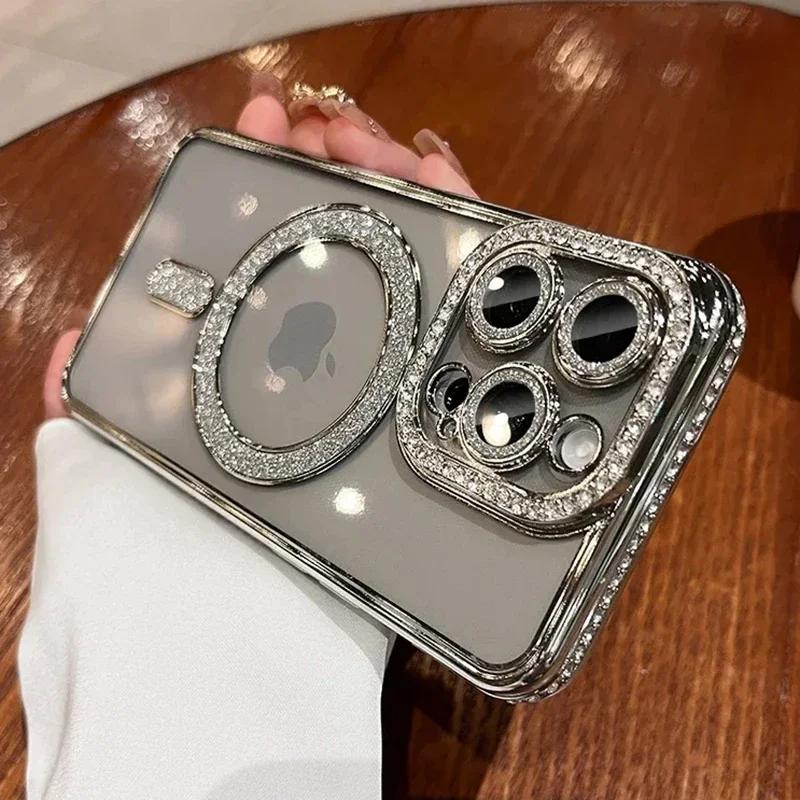 Bling Fashion Crystal Diamond Clear Case For iPhone 15 11 12 13 14 16 Pro Max Plus Sparkly Magsafe Magnetic Wireless Charging Cover