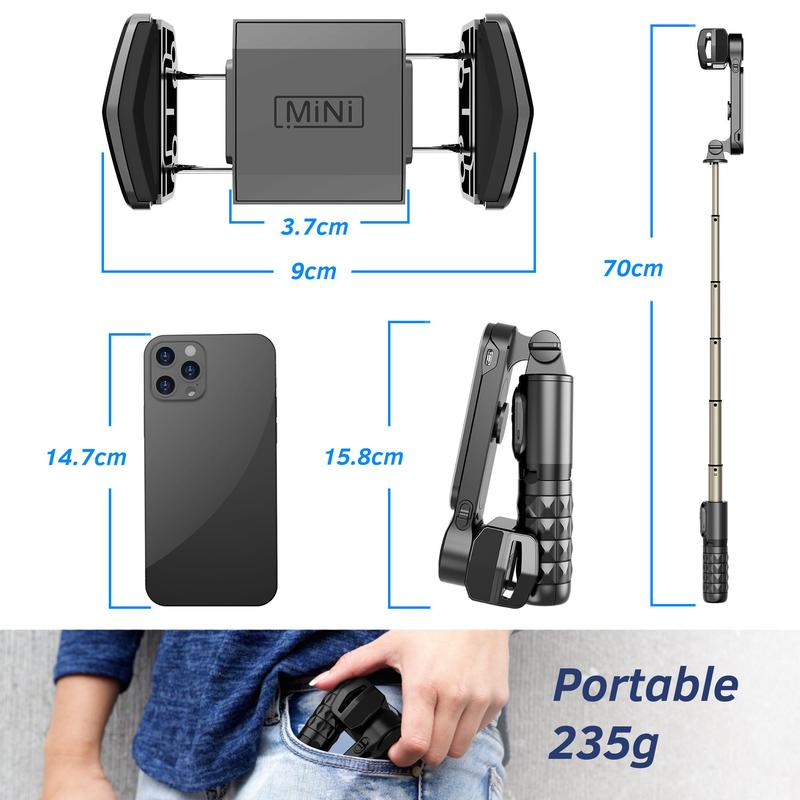 Portable Phone Gimbal Stabilizer, Multifunctional Phone Gimbal with Remote Control & Detachable Fill Light, Mini 360° Phone Stabilizer for Android & iPhone