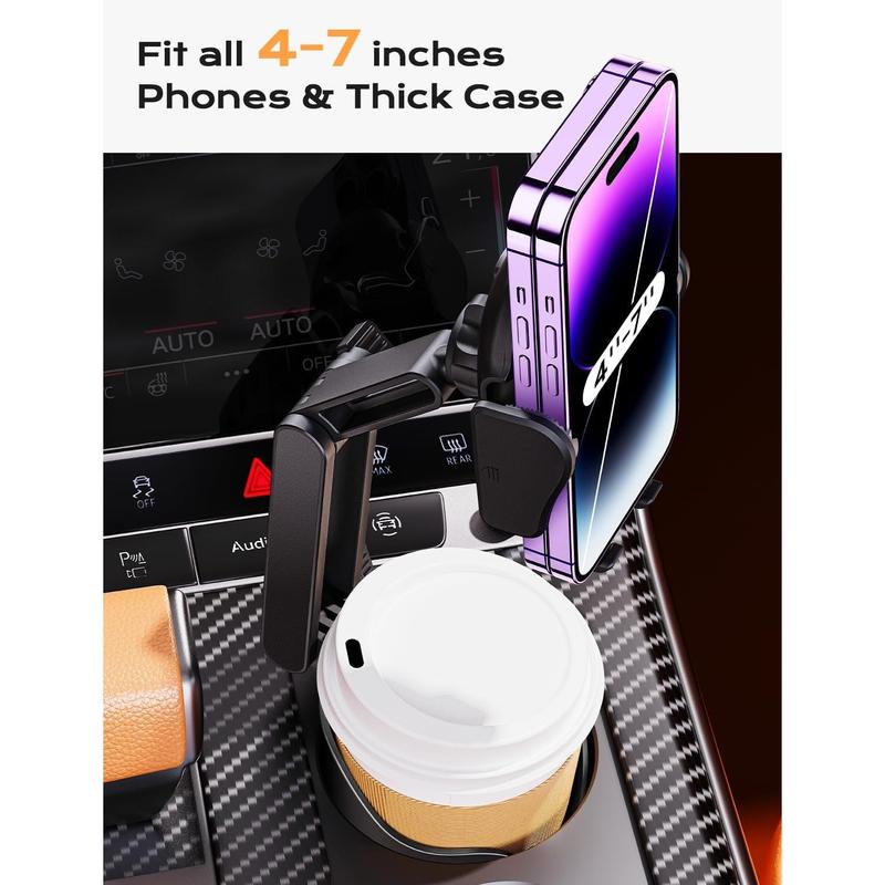 2-in-1 Cup Holder Phone Holder for Your Car Bottle Friendly Cup Cell Phone Holder Mount for Car Height Adjustable Sturdy Fit 4-7 inches Phones Accessories Smartphone