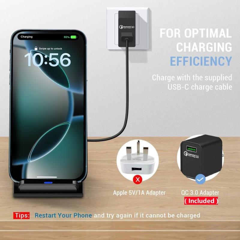 FDGAO 20W Fast Charger Wireless Charging Station Mobile Phone Charger Holder for Apple iPhone 16 15 14 13 12 11 X Samsung Huawei Xiaomi and ALL Wireless-Standard Smartphones