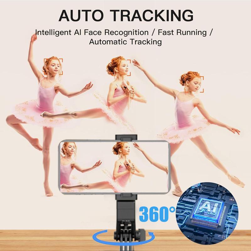 Auto Face Tracking Tripod, 360° Rotation Smart Phone Holder with Remote Control, Moving Tripod for iPhone Video Vlog Live Stream