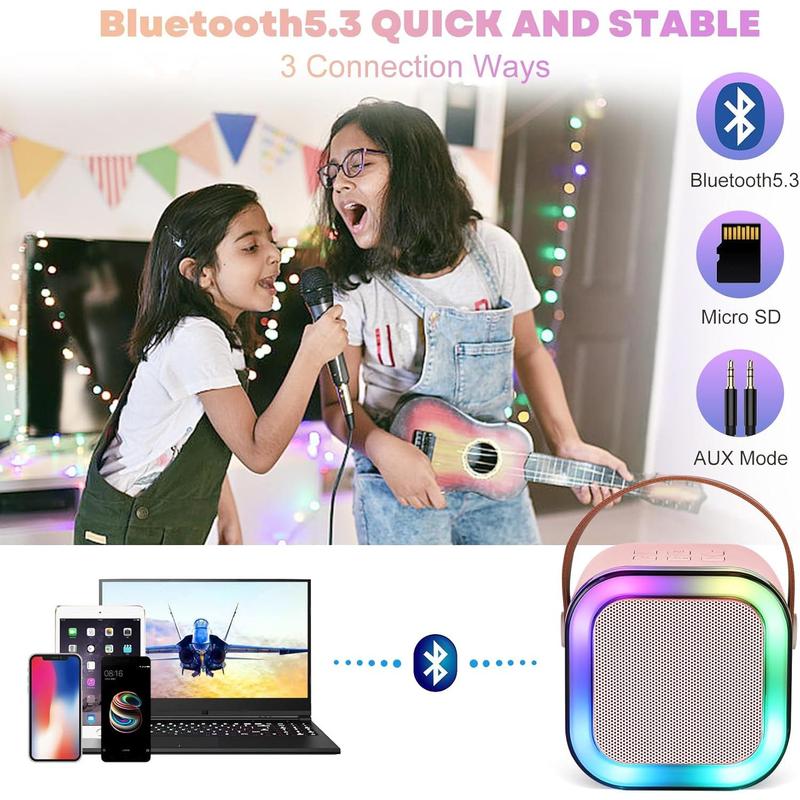 Karaoke Machine for Kids with 2 Wireless Mics, Portable Bluetooth Speaker with RGB LED Lights, Perfect for Family Parties, Birthdays, & Outdoor Fun wireless speaker