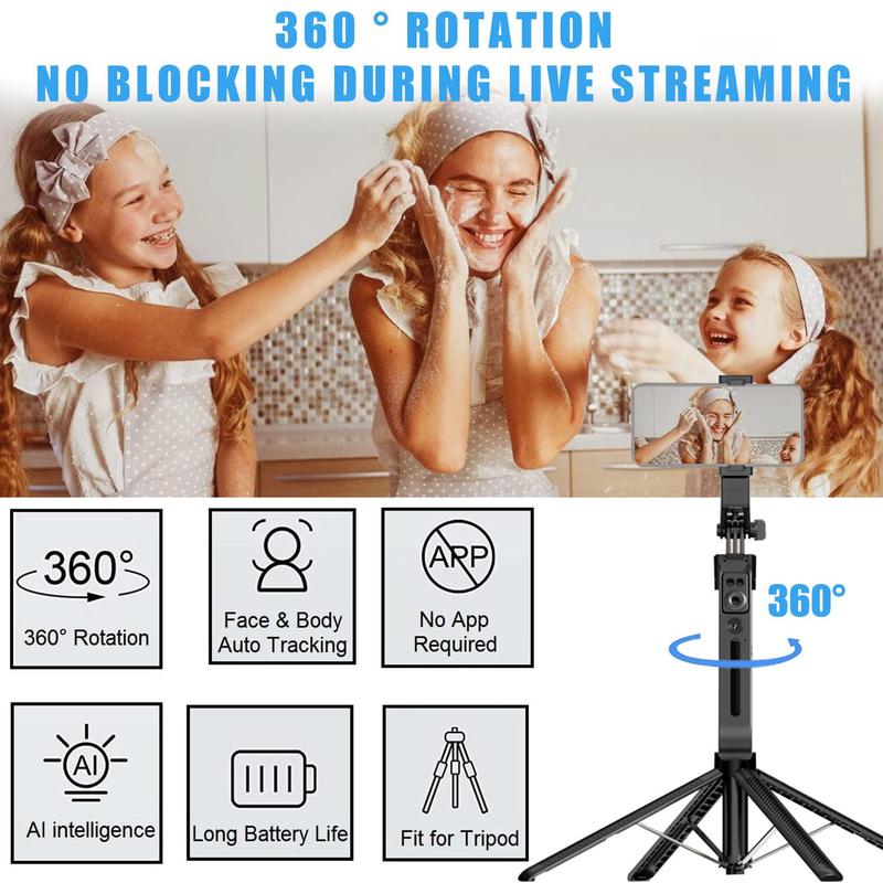 Auto Face Tracking Tripod, 360° Rotation Smart Phone Holder with Remote Control, Moving Tripod for iPhone Video Vlog Live Stream