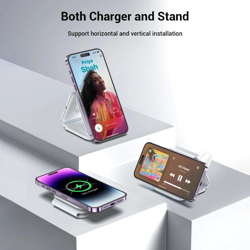 Magnetic Foldable 3 in 1 Mag-Safe Wireless Charger, Fast Travel Folding Electronic Charging Station for Smartphone iWatch AirPods Mobile