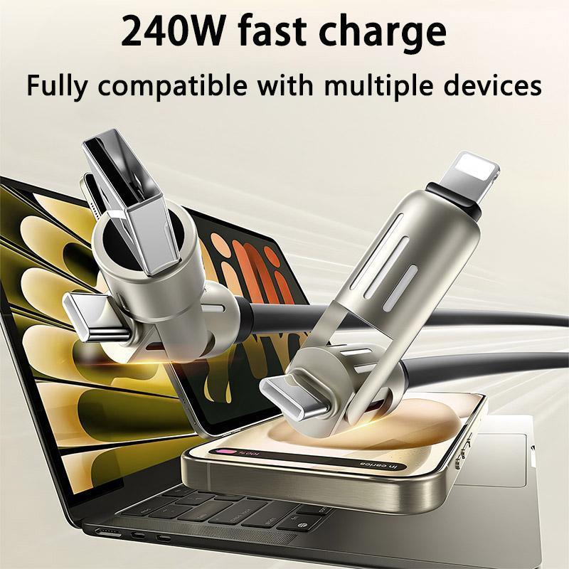 240W 4-in-1 USB-C to USB-C Fast Charging & Data Transfer Cable – Compatible with iPhone, iPad, Android Devices, and More, Perfect for Quick Charging and Efficient Data Sync