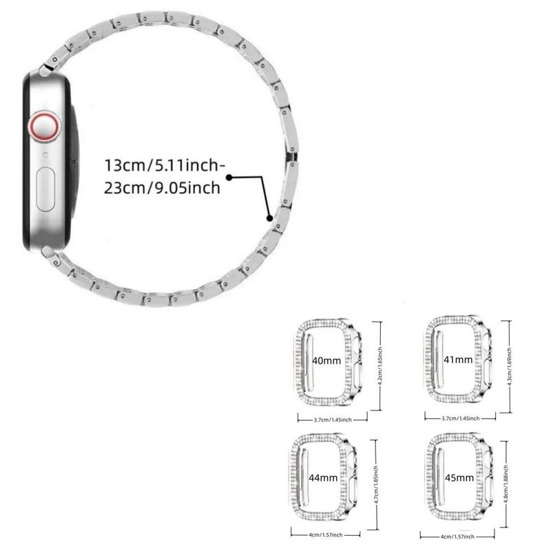 Rhinestone Decor Watch Band & Watch Case for Apple Watch (3 Counts), 1 Smart Watch Band & 2 Watch Case Compatible With iWatch 40mm 41mm 44mm 45mm, Wearable Accessories