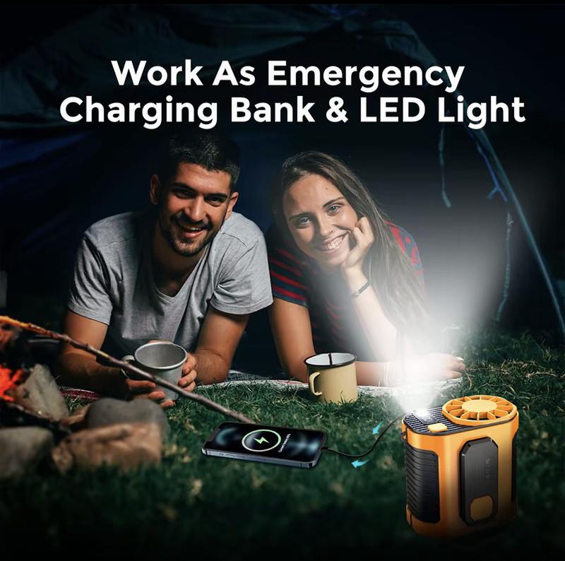 Portable 5000mAh Power Bank, 1 Count 3 in 1 Outdoor Fan with Torch, 10 Wind Speeds Cooling Fan with LED Light, Rechargeable Camping Fan, Waist Cooling Fan for Outdoor Work, Farm, Hiking, Camping, Gardening and Travel,Portable Waist Powerful Clip-On