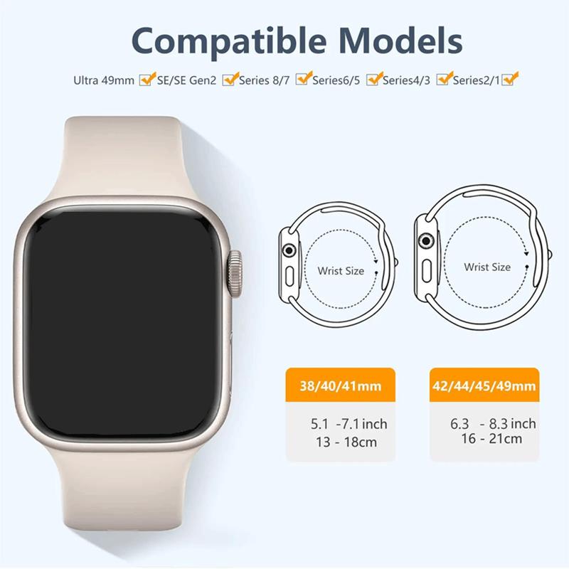 Silicone Sport Band, 8 Counts Soft Waterproof Sports Replacement Band, Wearable Accessories for iWatch Series 8 7 6 5 4 3 2 1 SE