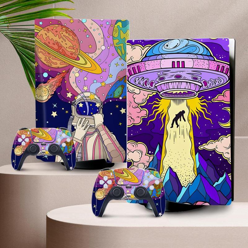 Creative Graffiti-style Cosmic Starry Element Pattern Console Skin Sticker, Self-adhesive No-cut Console Anti-scratch Skin Sticker, Console Accessories for PS5